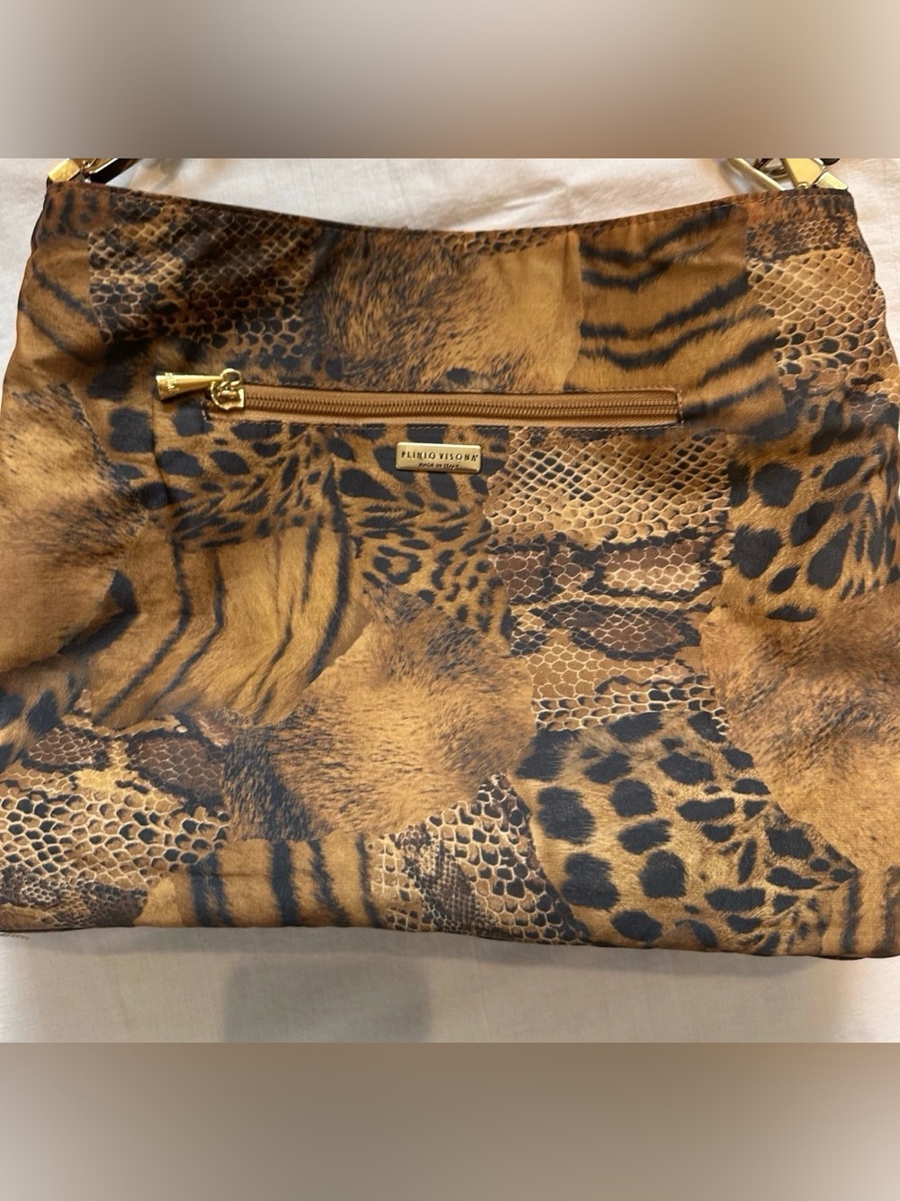 VTG Plinio Visona Italy Reversible Designer Black Leather Animal Print Purse Bag - Picture 11 of 11